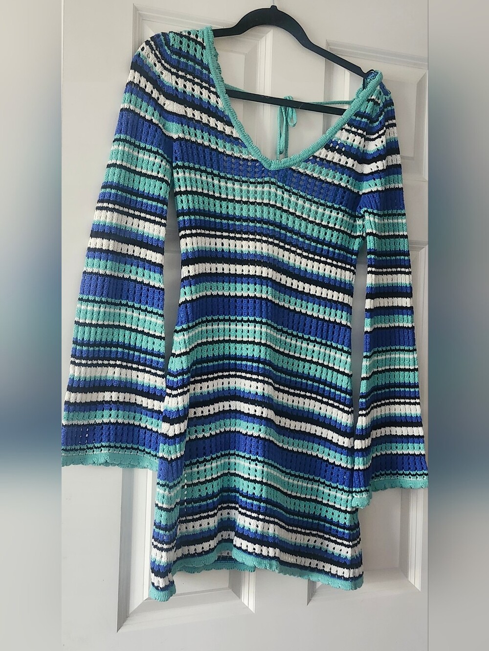 Forever 21 Blue Striped Knit Dress with Bell Sleeves